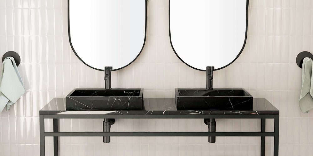 Solid marble double sink